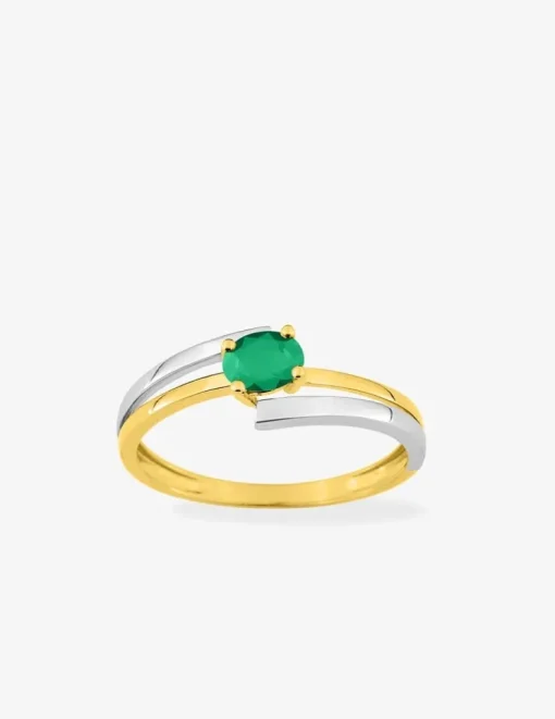 Bague bicolore en or jaune 750 ‰, rhodium et émeraude SO OR