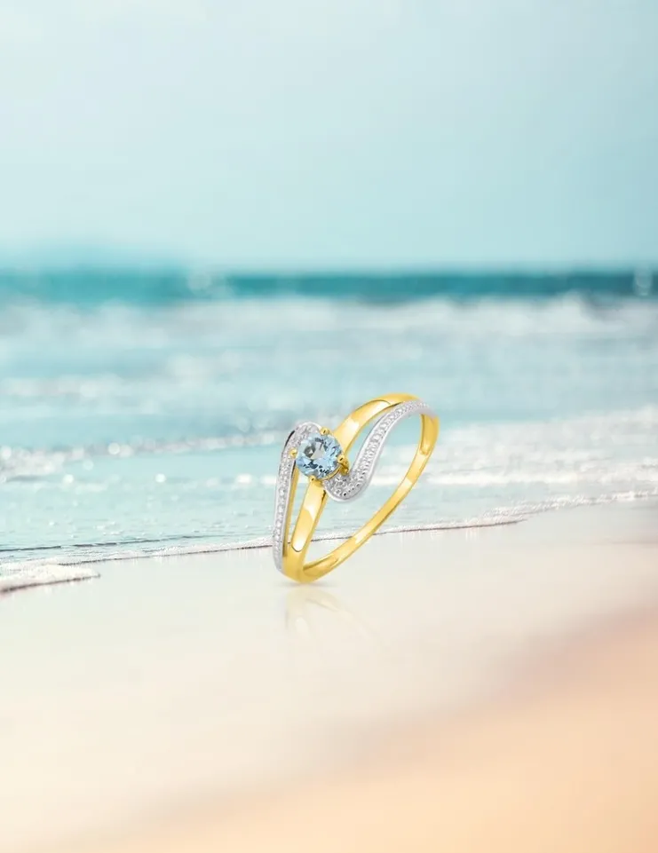 Bague bicolore or 375‰, topaze, diamantée SO OR