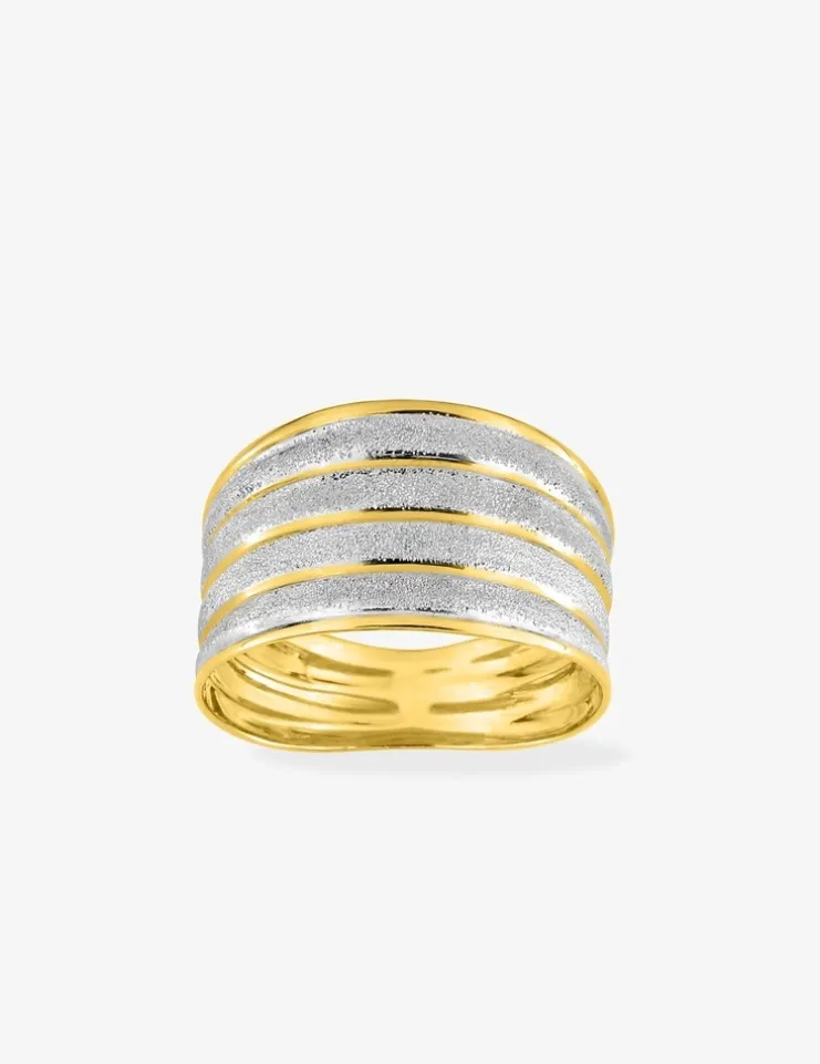 Bague bicolore or jaune 375 ‰ et rhodium effet sablé SO OR