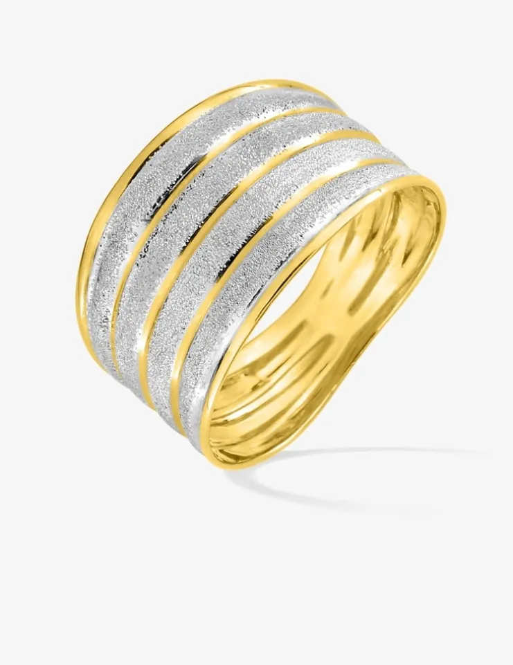Bague bicolore or jaune 375 ‰ et rhodium effet sablé SO OR