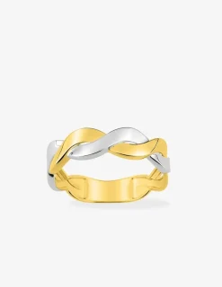 Bague bicolore or jaune 750 ‰ et rhodium motif vague SO OR