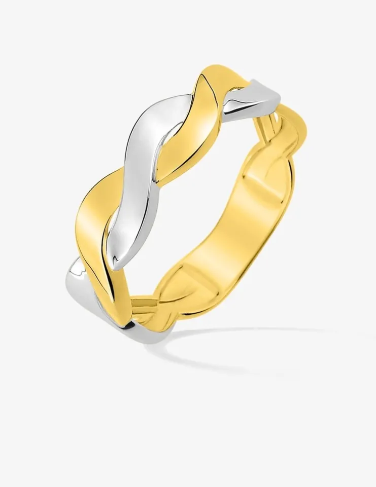 Bague bicolore or jaune 750 ‰ et rhodium motif vague SO OR