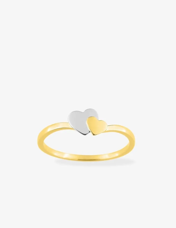 Bague bicolore or jaune 750 ‰ et rhodium motif cœur SO OR