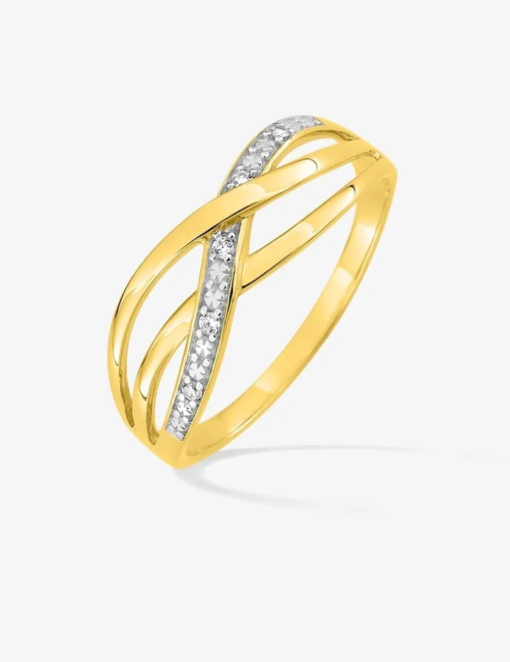 Bague bicolore or jaune 750 ‰, oxyde de zirconium et rhodium SO OR