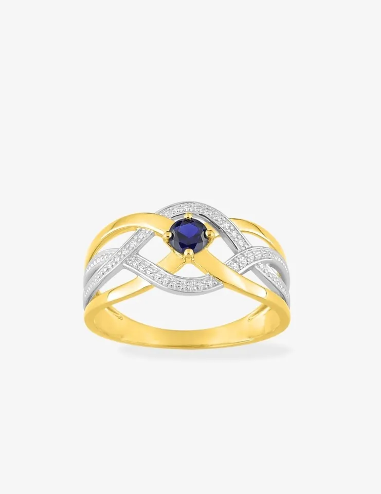 Bague bicolore or jaune 750 ‰, rhodium et saphir SO OR