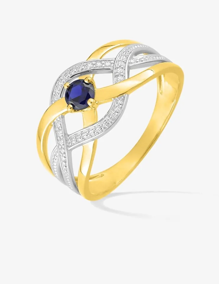 Bague bicolore or jaune 750 ‰, rhodium et saphir SO OR