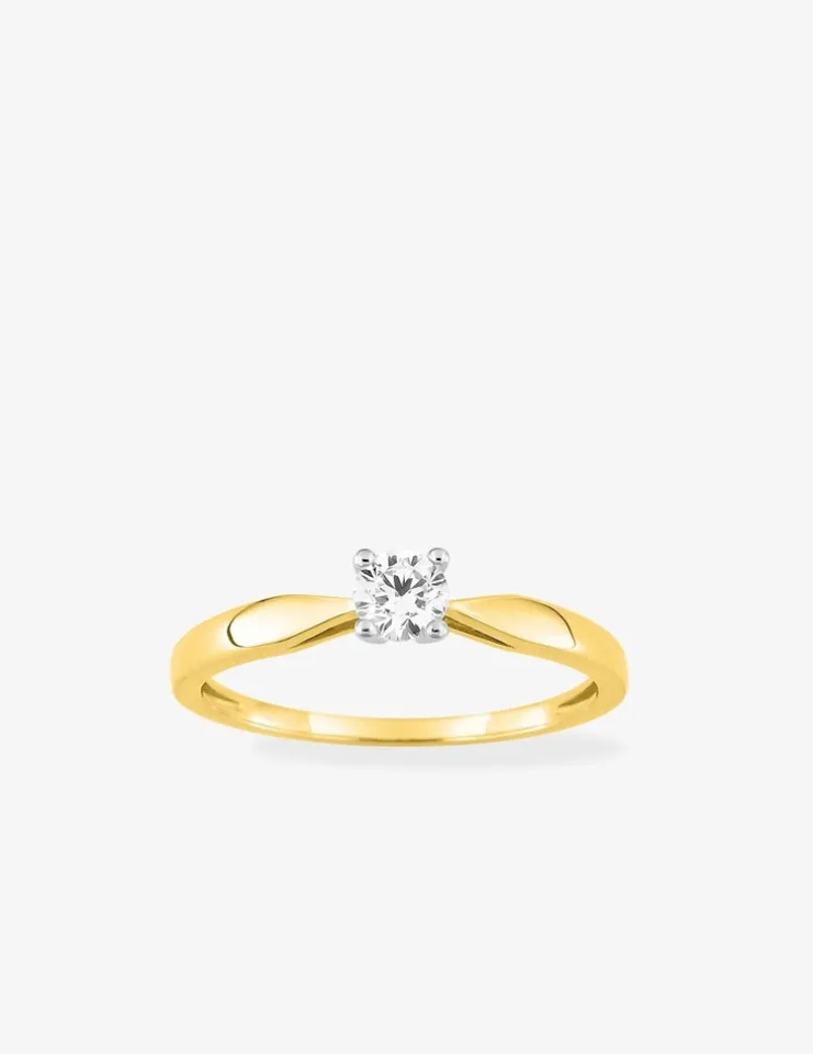 Bague bicolore or jaune 750 ‰ et oxyde de zirconium 0,30 ct SO OR