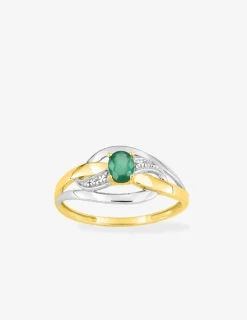 Bague bicolore or jaune 750 ‰, rhodium et émeraude SO OR