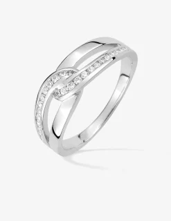 Bague boucles entremêlées argent 925‰ rhodié et oxydes de zirconium SO OR