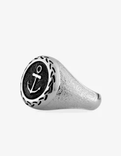 Bague chevalière en acier gris avec détails noirs SO OR