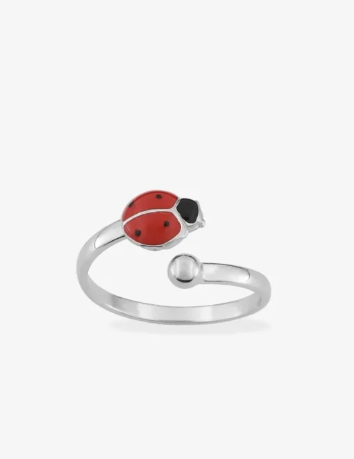Bague coccinelle réglable argent rhodié 925 ‰ et laque rouge et noire SO OR