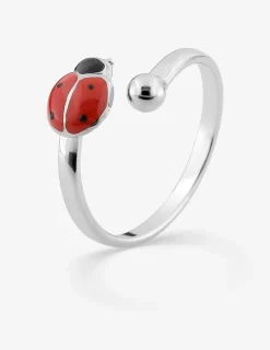 Bague coccinelle réglable argent rhodié 925 ‰ et laque rouge et noire SO OR