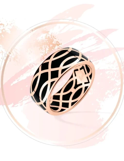 Bague Confidence Or rose 375‰ et laque noir de Jais SO OR