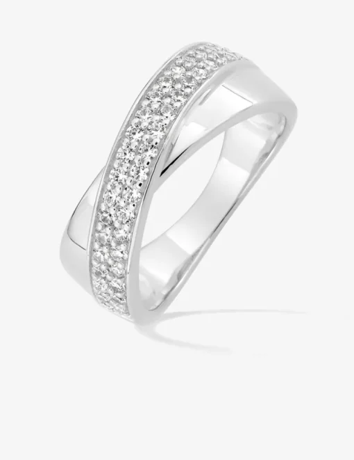Bague croisée argent 925‰ rhodié et pavage oxydes de zirconium SO OR
