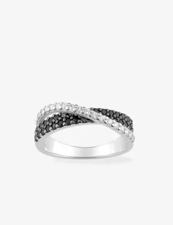 Bague croisée argent rhodié 925 ‰ et oxyde de zirconium blanc et noir SO OR