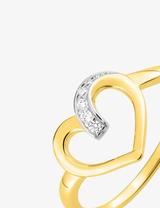 Bague cœur ajouré plaqué or, rhodium et oxydes de zirconium SO OR