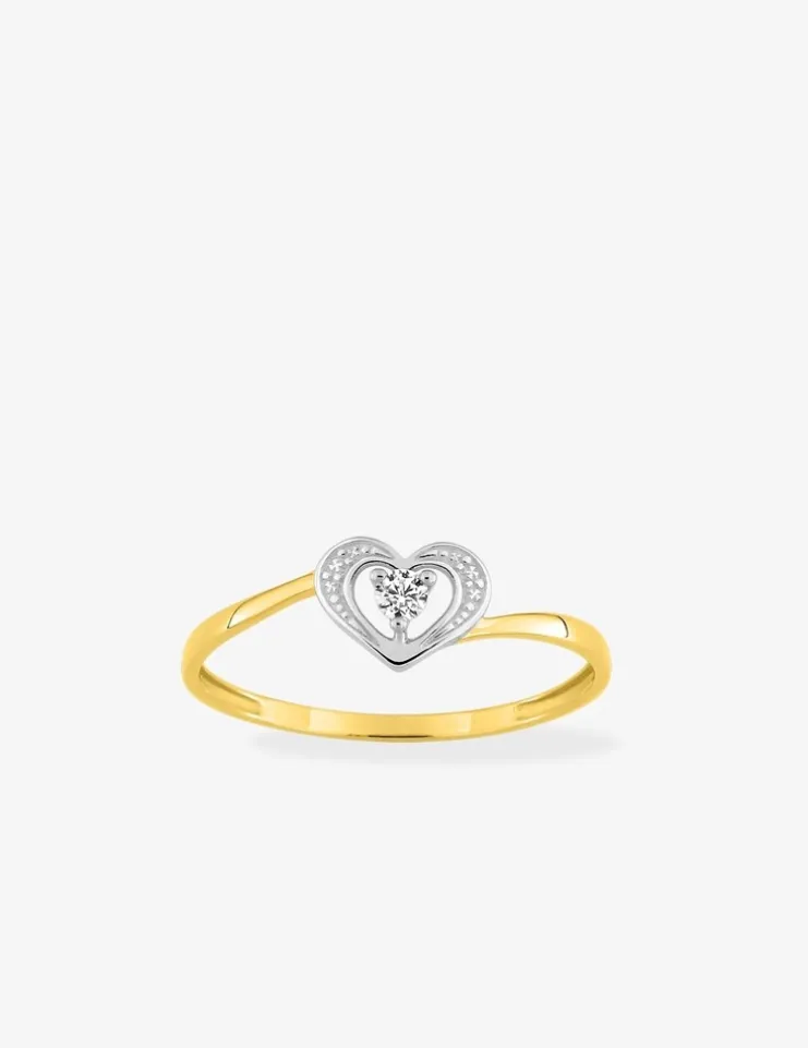 Bague cœur bicolore or 375 ‰ oxyde de zirconium, rhodium SO OR