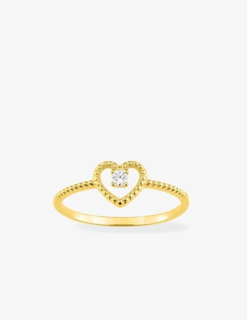 Bague cœur effet perlé or jaune 375‰ et oxyde de zirconium SO OR