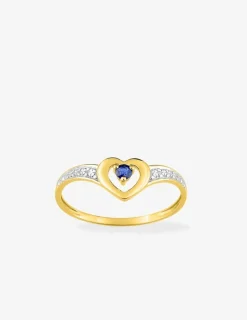 Bague cœur or jaune  750 ‰ et saphir SO OR