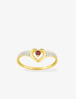 Bague cœur or jaune  750 ‰, rubis et rhodium SO OR