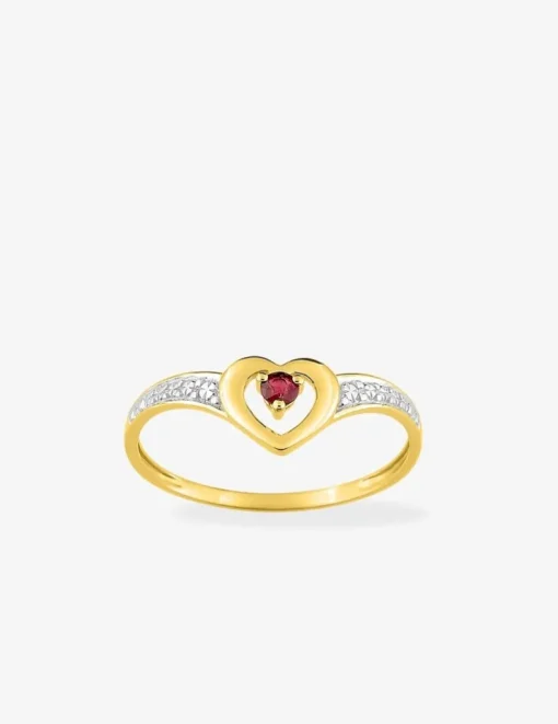 Bague cœur or jaune  750 ‰, rubis et rhodium SO OR