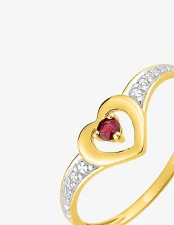 Bague cœur or jaune  750 ‰, rubis et rhodium SO OR