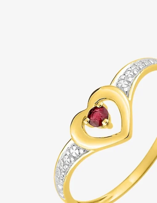 Bague cœur or jaune  750 ‰, rubis et rhodium SO OR