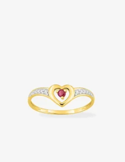Bague cœur or jaune 375‰ et rubis SO OR