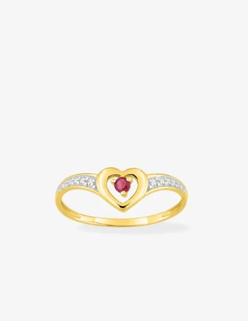 Bague cœur or jaune 375‰ et rubis SO OR