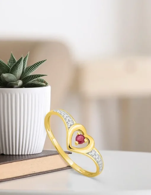 Bague cœur or jaune 375‰ et rubis SO OR