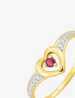 Bague cœur or jaune 375‰ et rubis SO OR