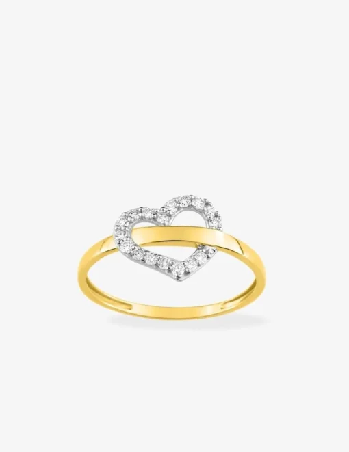 Bague cœur oxydes de zirconium traversé par anneau or jaune 375‰ SO OR