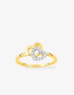 Bague cœur plaqué or et cœur rhodium avec oxydes de zirconium SO OR