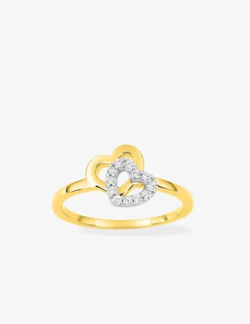 Bague cœur plaqué or et cœur rhodium avec oxydes de zirconium SO OR