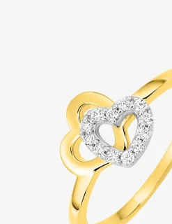 Bague cœur plaqué or et cœur rhodium avec oxydes de zirconium SO OR