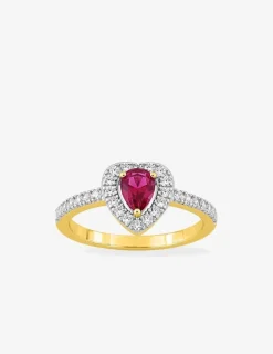 Bague cœur plaqué or, rhodium et oxyde de zirconium rouge accompagné SO OR