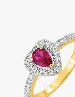 Bague cœur plaqué or, rhodium et oxyde de zirconium rouge accompagné SO OR
