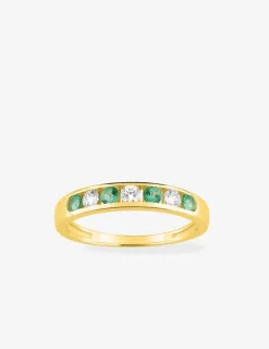 Bague demi-alliance or jaune 750 ‰ émeraude et oxyde de zirconium SO OR