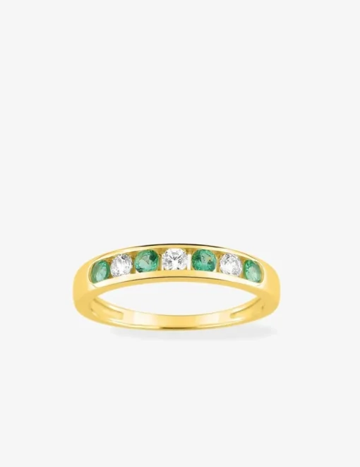 Bague demi-alliance or jaune 750 ‰ émeraude et oxyde de zirconium SO OR