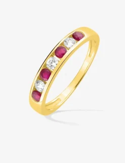 Bague demi-alliance or jaune 750 ‰ rubis et oxyde de zirconium SO OR