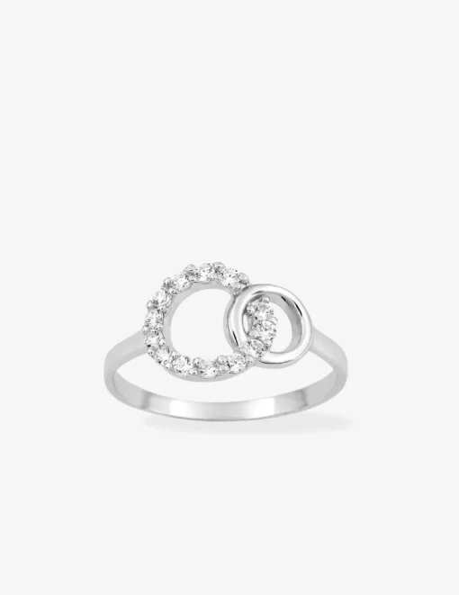 Bague deux cercles argent rhodié 925 ‰ et oxyde de zirconium SO OR