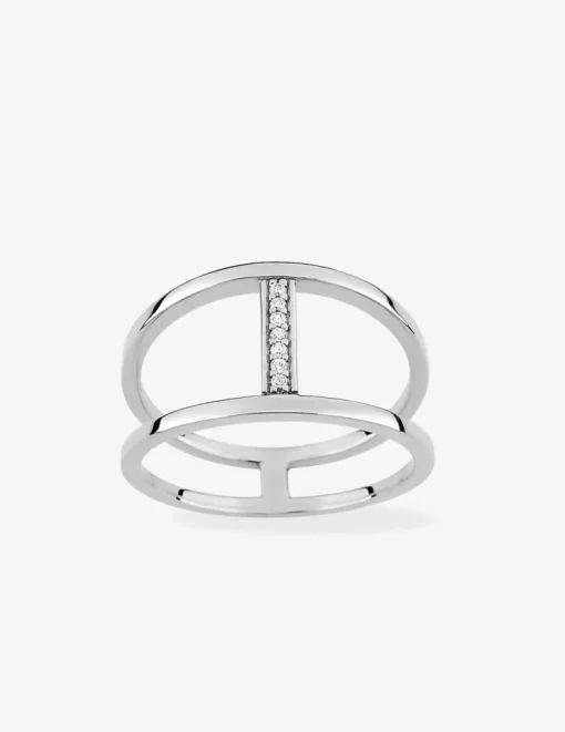 Bague double anneau argent 925‰ rhodié et oxydes de zirconium SO OR