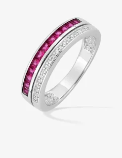 Bague double anneau argent 925‰ rhodié, oxydes de zirconium rouges et blancs SO OR