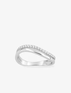 Bague double anneau en argent 925 ‰ rhodié, design ondulé et oxydes de zirconium SO OR
