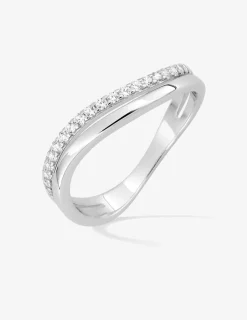 Bague double anneau en argent 925 ‰ rhodié, design ondulé et oxydes de zirconium SO OR