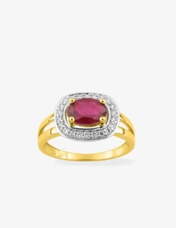 Bague double anneau or jaune 375‰, rubis et oxyde de zirconium SO OR