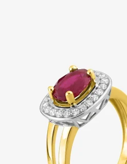 Bague double anneau or jaune 375‰, rubis et oxyde de zirconium SO OR