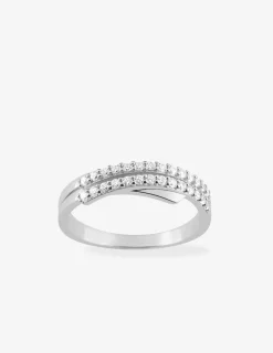 Bague double brin argent 925‰ rhodié et oxydes de zirconium SO OR