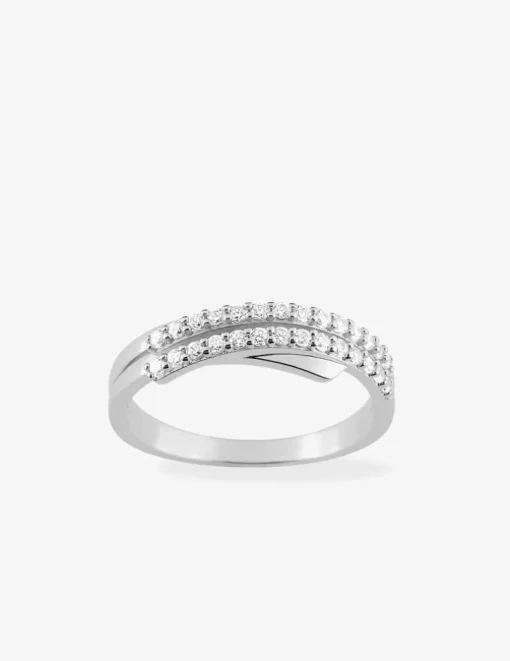 Bague double brin argent 925‰ rhodié et oxydes de zirconium SO OR