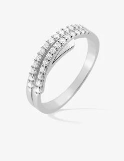 Bague double brin argent 925‰ rhodié et oxydes de zirconium SO OR